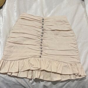 Zara Cream Ruched Mini Skirt with Button Detail